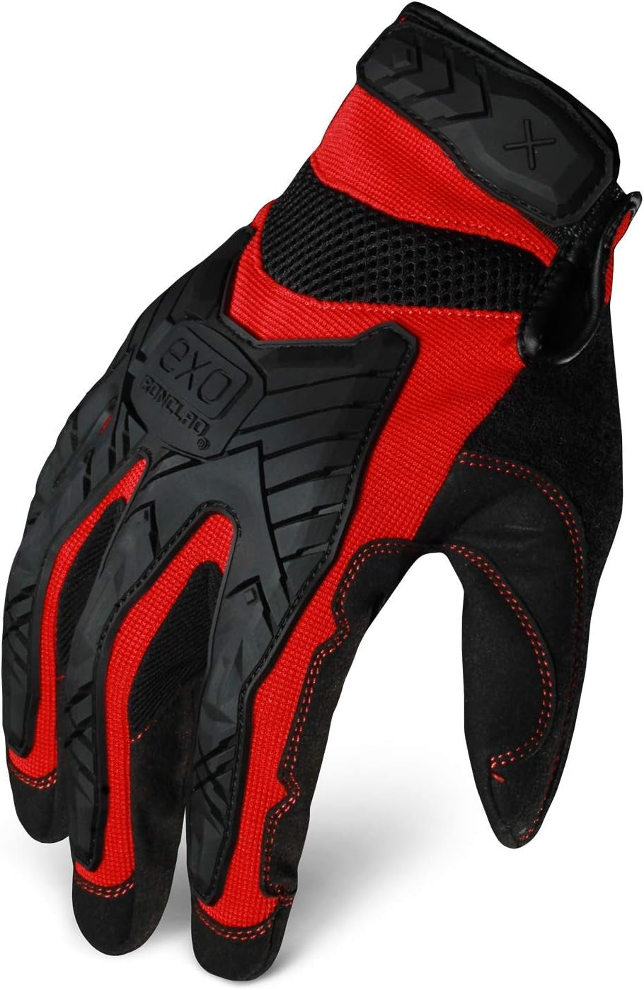 EXO Motor Impact Glove; Work Gloves, TPR Impact Protection, (1 Pair), Exo2-Migr-04-L,Black & Red