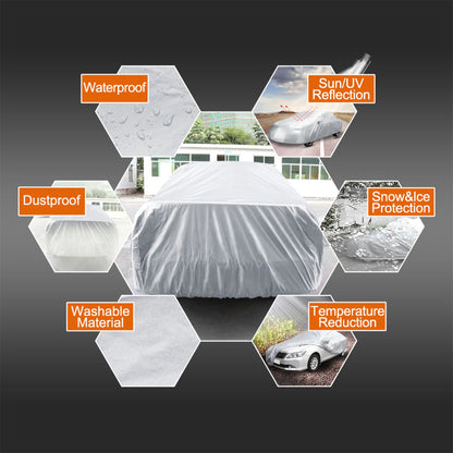 Waterproof Car Cover Breathable for Car Size 3L 187 X 69 X 59Inch Silver White