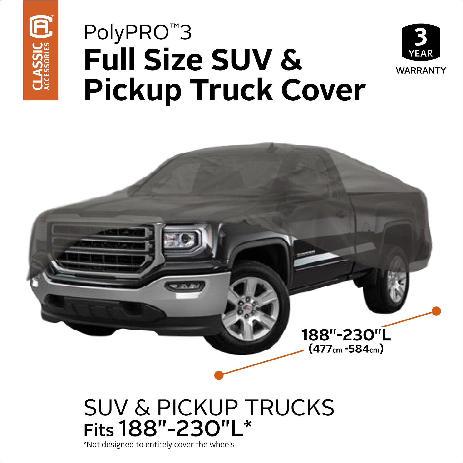 Overdrive Polypro™ 3 Heavy-Duty Car Cover - Full-Size SUV or Truck Cover, 188" - 230"L, Charcoal