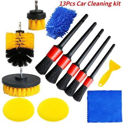 New Car Cleaning Kit Scrubber Drill Detailing Brush Set Air Conditioner Vents Towel Polisher Car Auto Detailing Tools