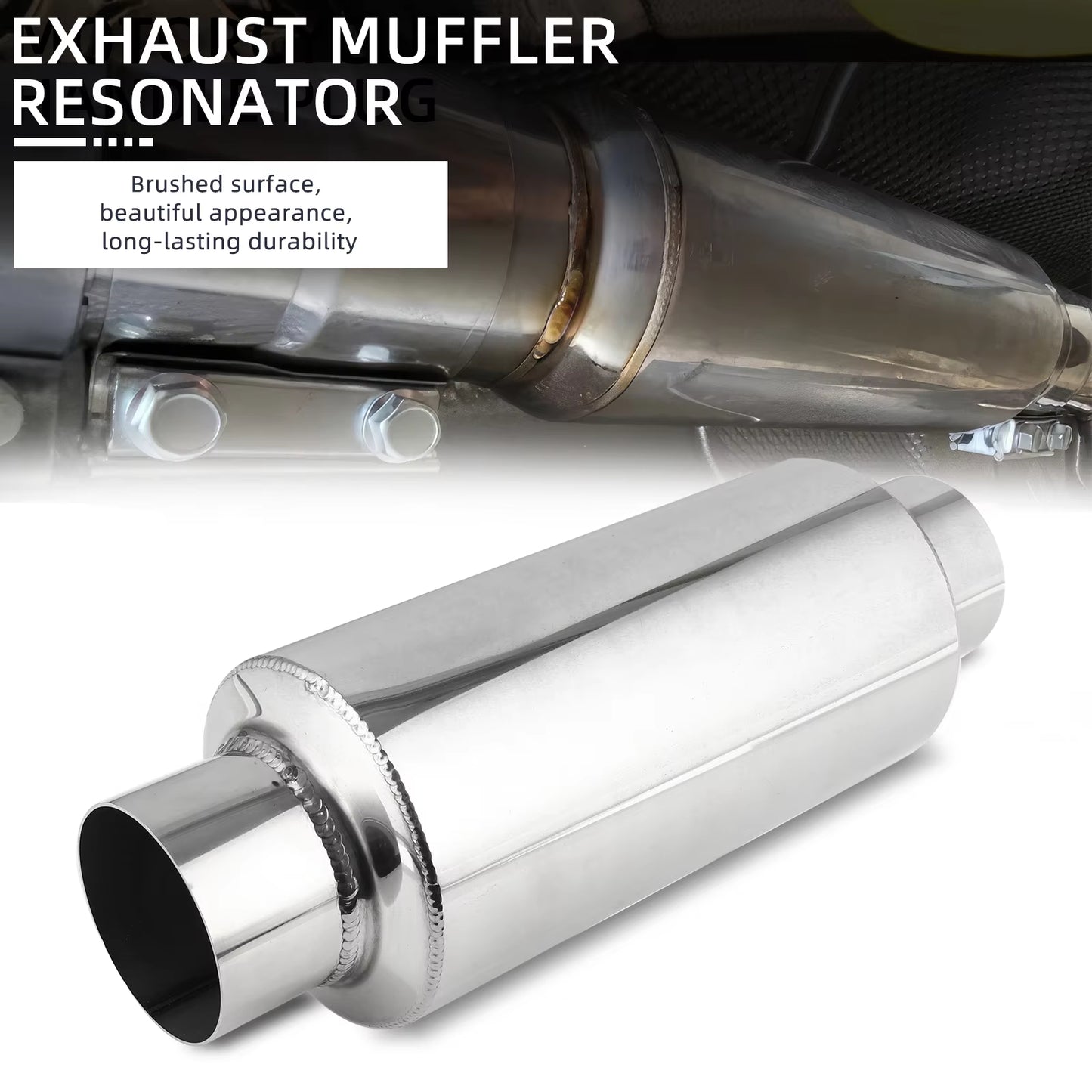 2.5"/3'' Car Exhaust Muffler Silencer Resonator Length 12" Stainless Steel Muffler Tip Silencer Exhaust System for Ford