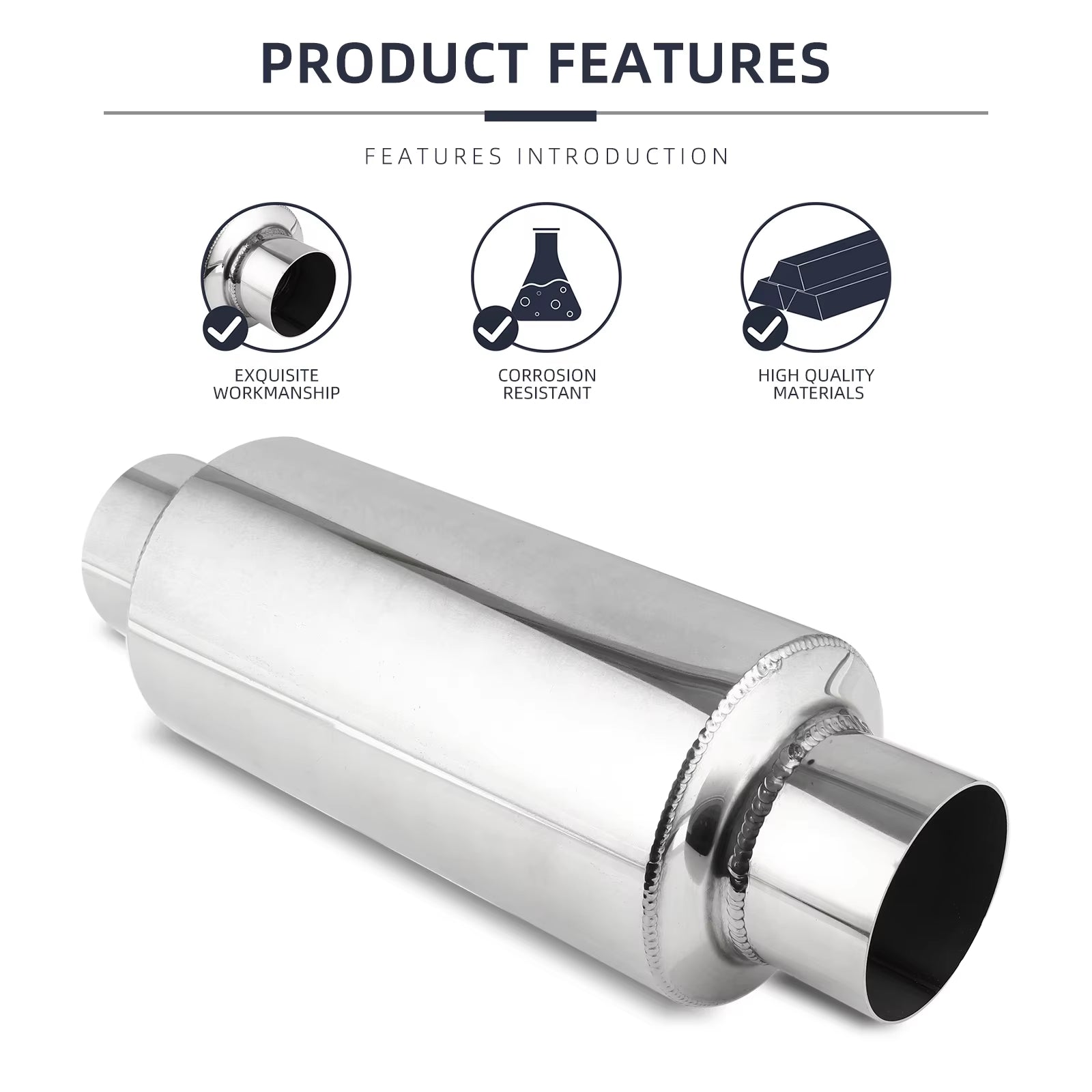 2.5"/3'' Car Exhaust Muffler Silencer Resonator Length 12" Stainless Steel Muffler Tip Silencer Exhaust System for Ford