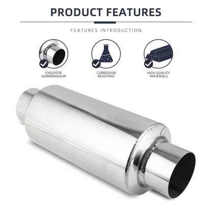 2.5"/3'' Car Exhaust Muffler Silencer Resonator Length 12" Stainless Steel Muffler Tip Silencer Exhaust System for Ford