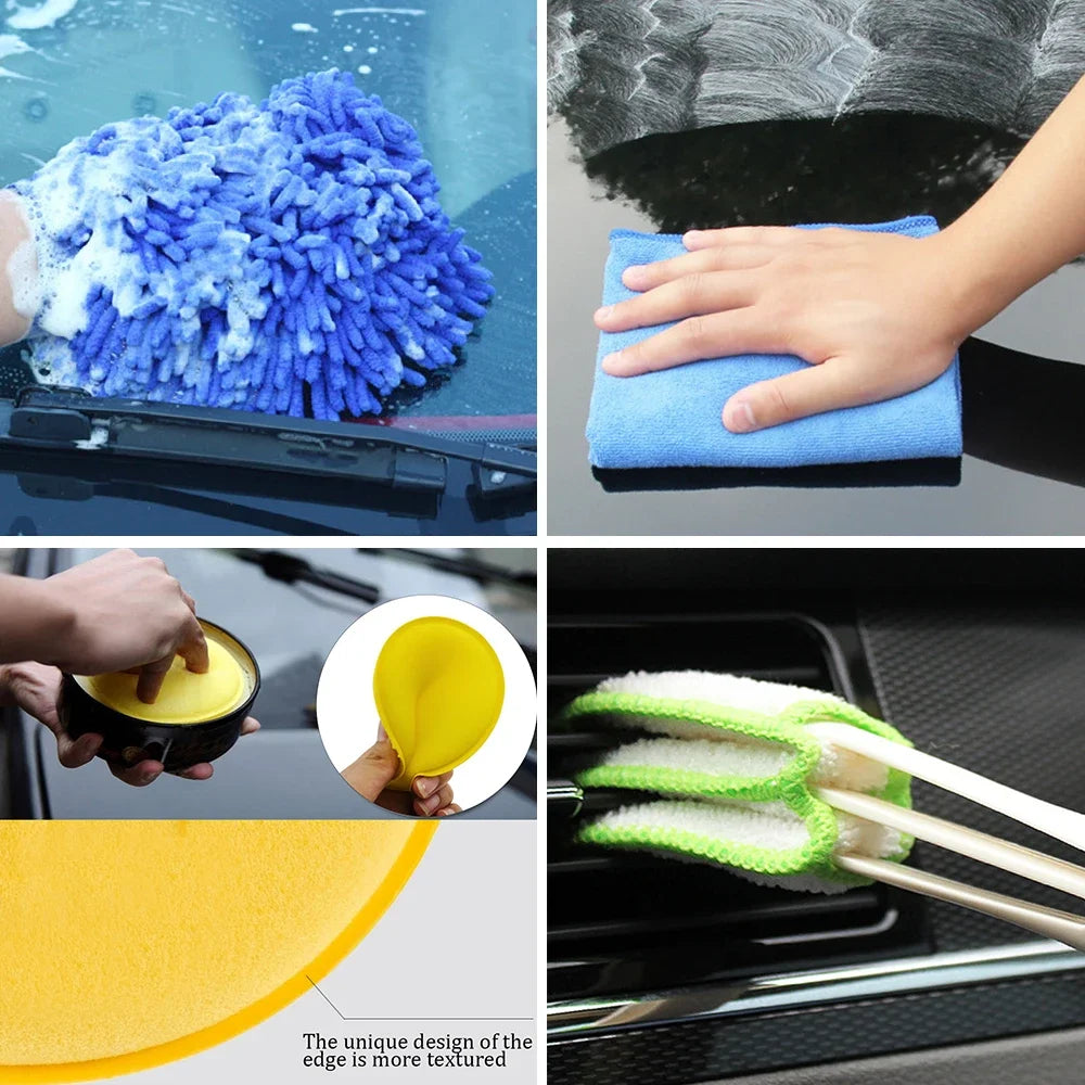 New Car Cleaning Kit Scrubber Drill Detailing Brush Set Air Conditioner Vents Towel Polisher Car Auto Detailing Tools