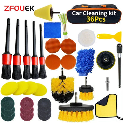 New Car Cleaning Kit Scrubber Drill Detailing Brush Set Air Conditioner Vents Towel Polisher Car Auto Detailing Tools