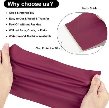 Heat Transfer Vinyl Roll HTV Vinyl - 12"X5Ft Maroon Iron on Vinyl for T-Shirts, Heat Press Vinyl for DIY Craft Designs (Maroon)