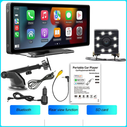 10.26 Inch Portable Wireless Carplay Screen HD Rear Reversing Camera Car Radio DVR MP5 Multimedia Video Player Android Auto