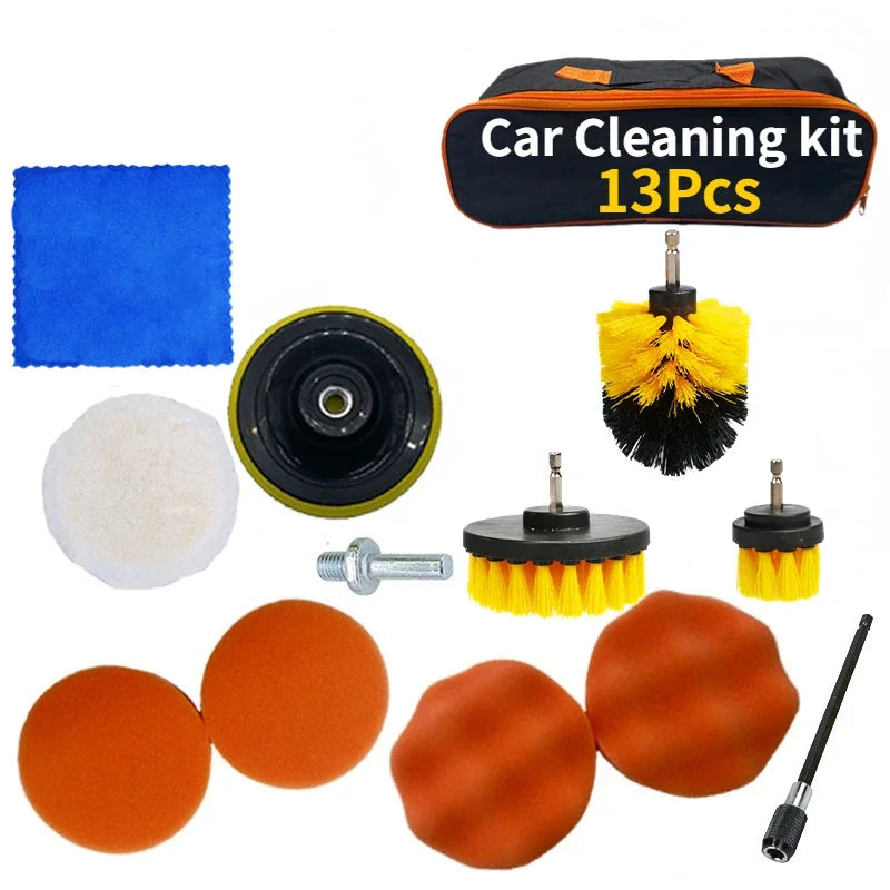 New Car Cleaning Kit Scrubber Drill Detailing Brush Set Air Conditioner Vents Towel Polisher Car Auto Detailing Tools