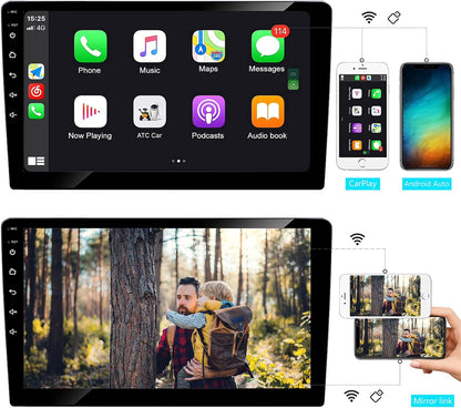 Car Radio Stereo Double Din with Apple Carplay Android Auto,  9 Inch HD Touchscreen Car Radio with Bluetooth FM Radio Mirror Link USB with Backup Camera, External Microphone