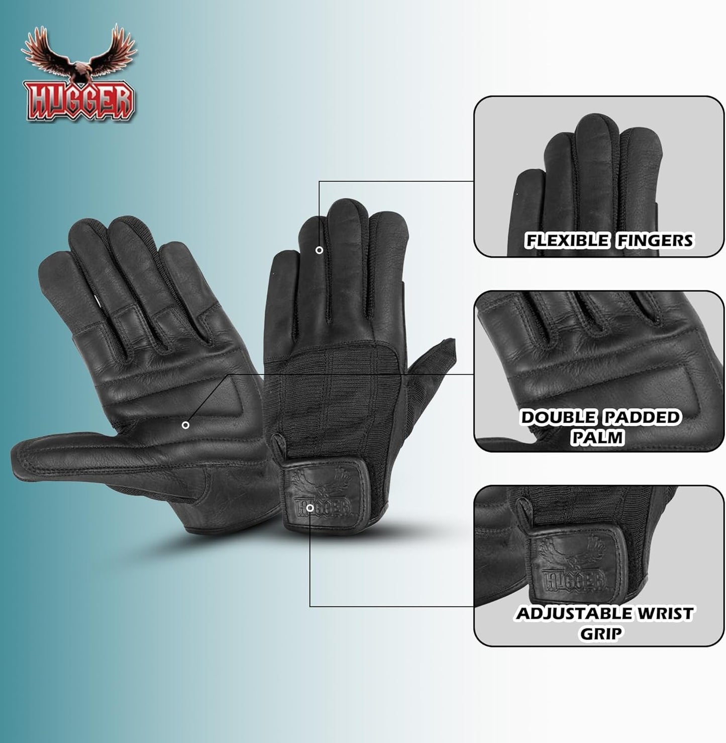 Hugger Men'S Summer Touring Spandex and Leather Motorcycle Gloves