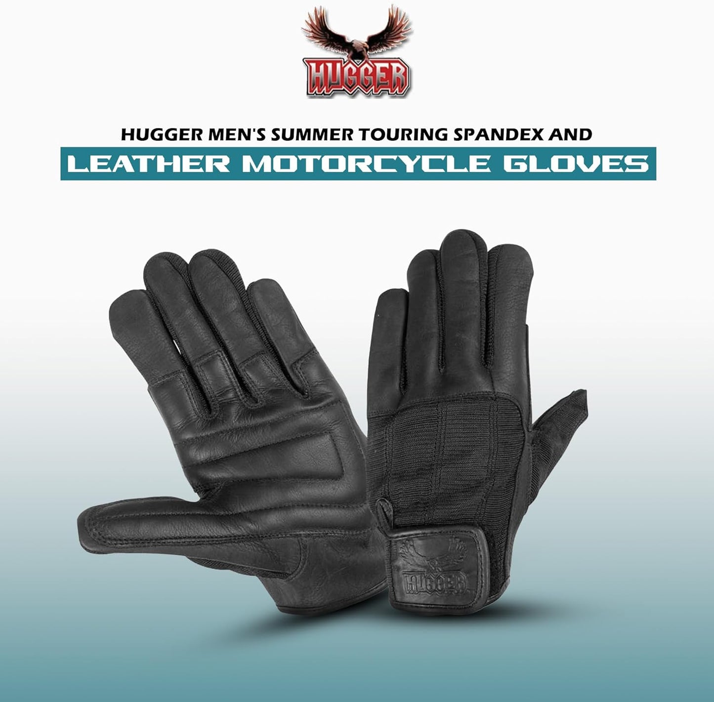 Hugger Men'S Summer Touring Spandex and Leather Motorcycle Gloves