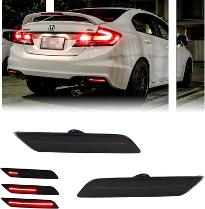 2 PCS [Sequential] LED Bumper Reflector Brake Tail Turn Signal Lights for 2013-2015 Hon-Da Civic Sedan, Sequential Tail & Rear Side Indicator Fender Lamp, Civic Sedan Accessories - Smoked Lens