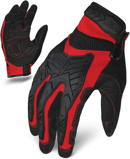 EXO Motor Impact Glove; Work Gloves, TPR Impact Protection, (1 Pair), Exo2-Migr-04-L,Black & Red