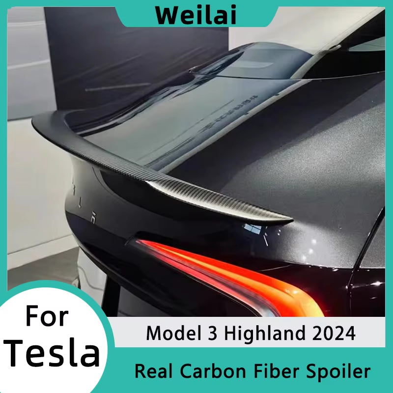 High Performance Real Carbon Fiber Spoiler for Tesla Model 3 Highland 2024 Car Original Trunk Tail Wing Car Exterior Accessories