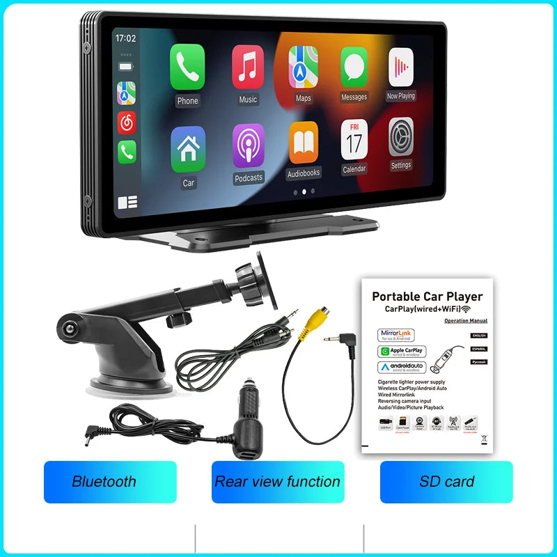 10.26 Inch Portable Wireless Carplay Screen HD Rear Reversing Camera Car Radio DVR MP5 Multimedia Video Player Android Auto