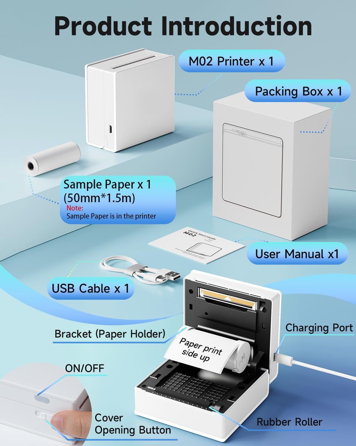 M02 Sticker Printer Machine - Print Pods Mini Printer, Mini Thermal Printer for Pad&Phone, Inkless Bluetooth Printer Wireless, Sticker Maker Machine Printer for Diy,Study Notes,Photo