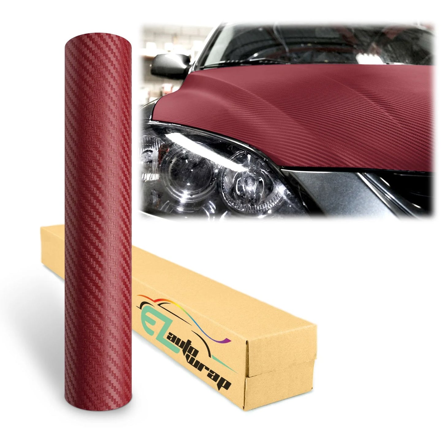 3D Carbon Fiber Textured Burgundy Matte Car Auto Motorcycle Vehicle Sticker Decal Vinyl Wrap Film Sheet Decoration