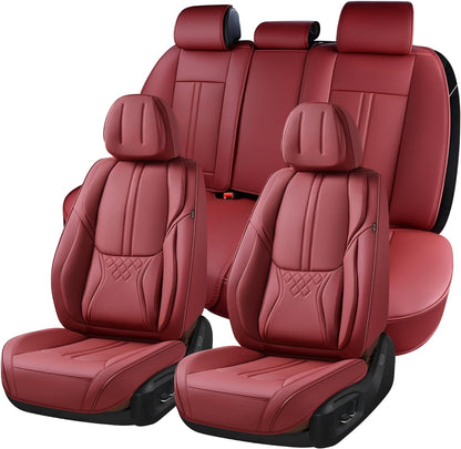 Car Seat Covers Full Set, Front and Rear Seat Covers for Cars, Leatherette Auto Seat Protectors Car Interior Accessories, Car Seat Cushions Fit for Most Sedans SUV Pick-Up Truck, Winered