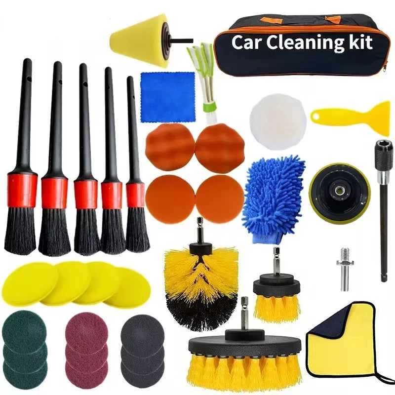 New Car Cleaning Kit Scrubber Drill Detailing Brush Set Air Conditioner Vents Towel Polisher Car Auto Detailing Tools