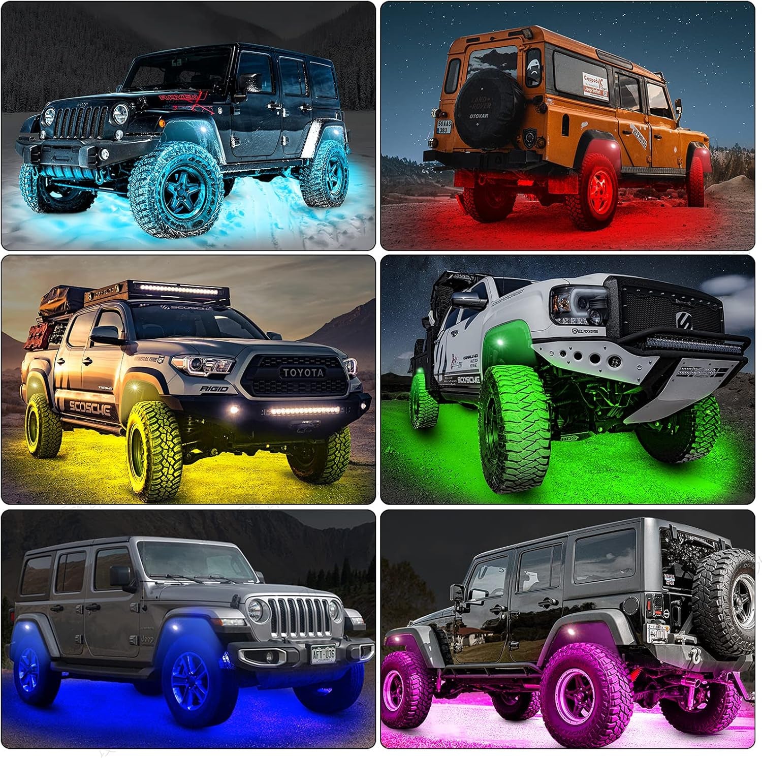 Waterproof RGB LED Rock Lights, 8Pcs Neon Underglow Lighting Kit with APP & Wireless Remote Control, Auto Wheel Exterior Underglow Lights,Under Car Lights for Suv,Truck,Auto Motorcycle