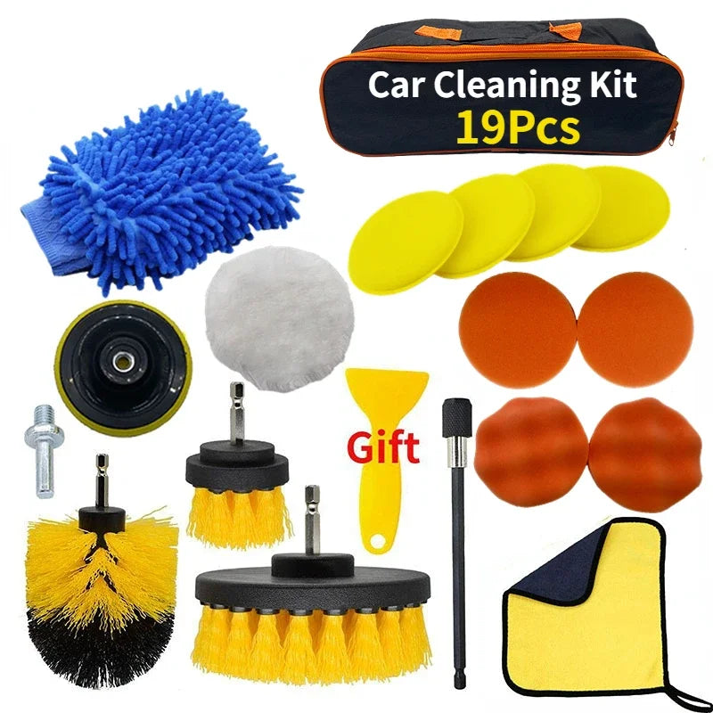 New Car Cleaning Kit Scrubber Drill Detailing Brush Set Air Conditioner Vents Towel Polisher Car Auto Detailing Tools